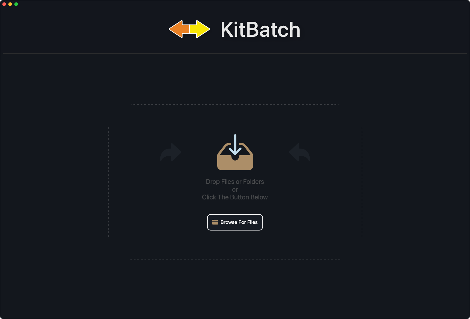 KitBatch start screen, dark mode